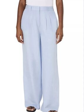 French Connection Womens Blue Linen Blend Pants Wide Leg Beach Vacation NEW
